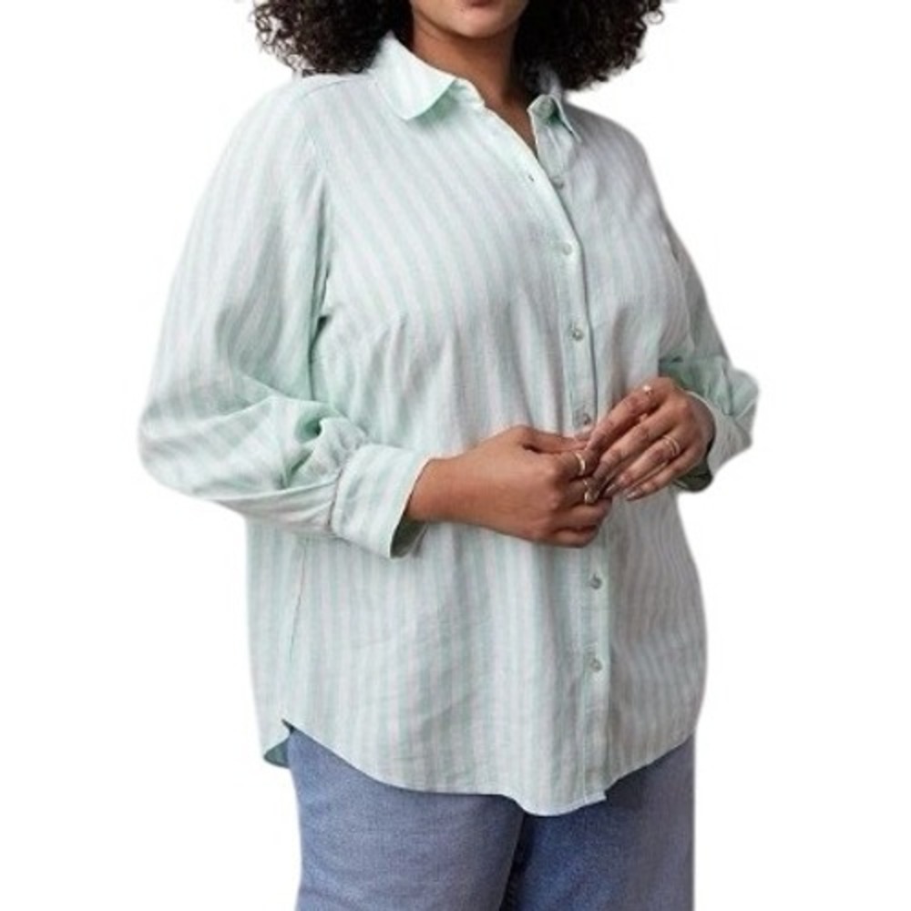 LC Lauren‎ Conrad Oversized Volume Sleeve Linen Blend Striped Shirt 2X Button Up